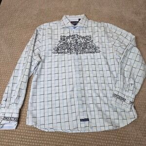 English‎ Laundry XL Embroidered Grid Bottom Up Shirt Blue Christopher Wicks